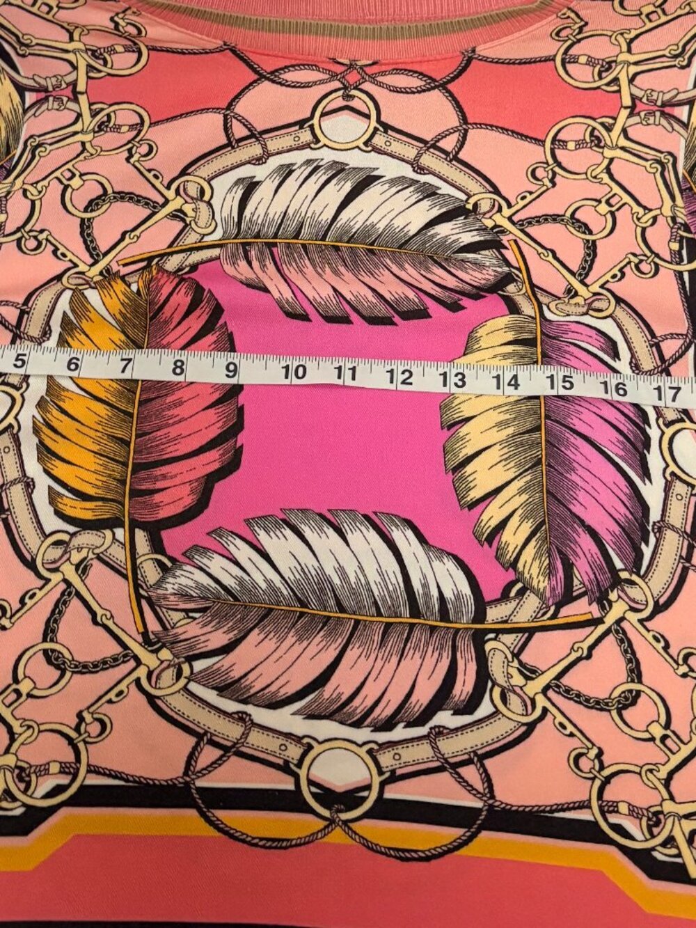 Hale Bob Woman's Pink Feather/Chain Scarf Print Bohemian Chic Top Size Large - Picture 6 of 6